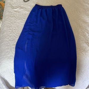 Long blue skirt with sheer overlay